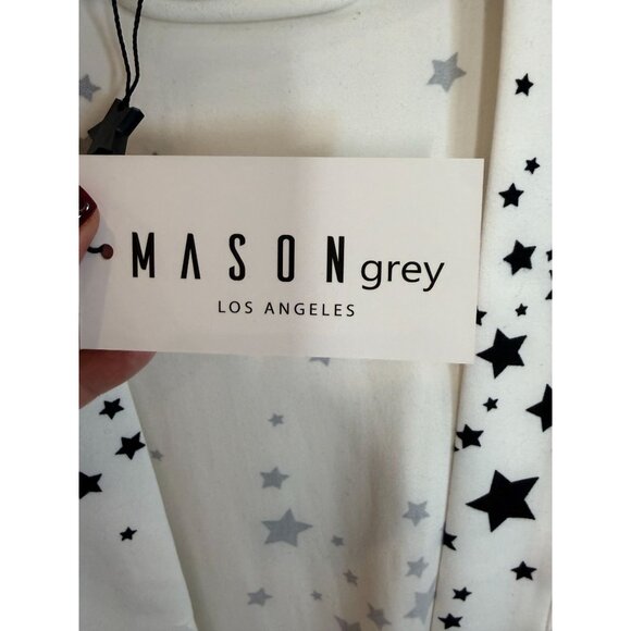 Mason Gray Quinn Cloud Jersey Banded Short Robe in White Stars NWT - Size L - Picture 4 of 7